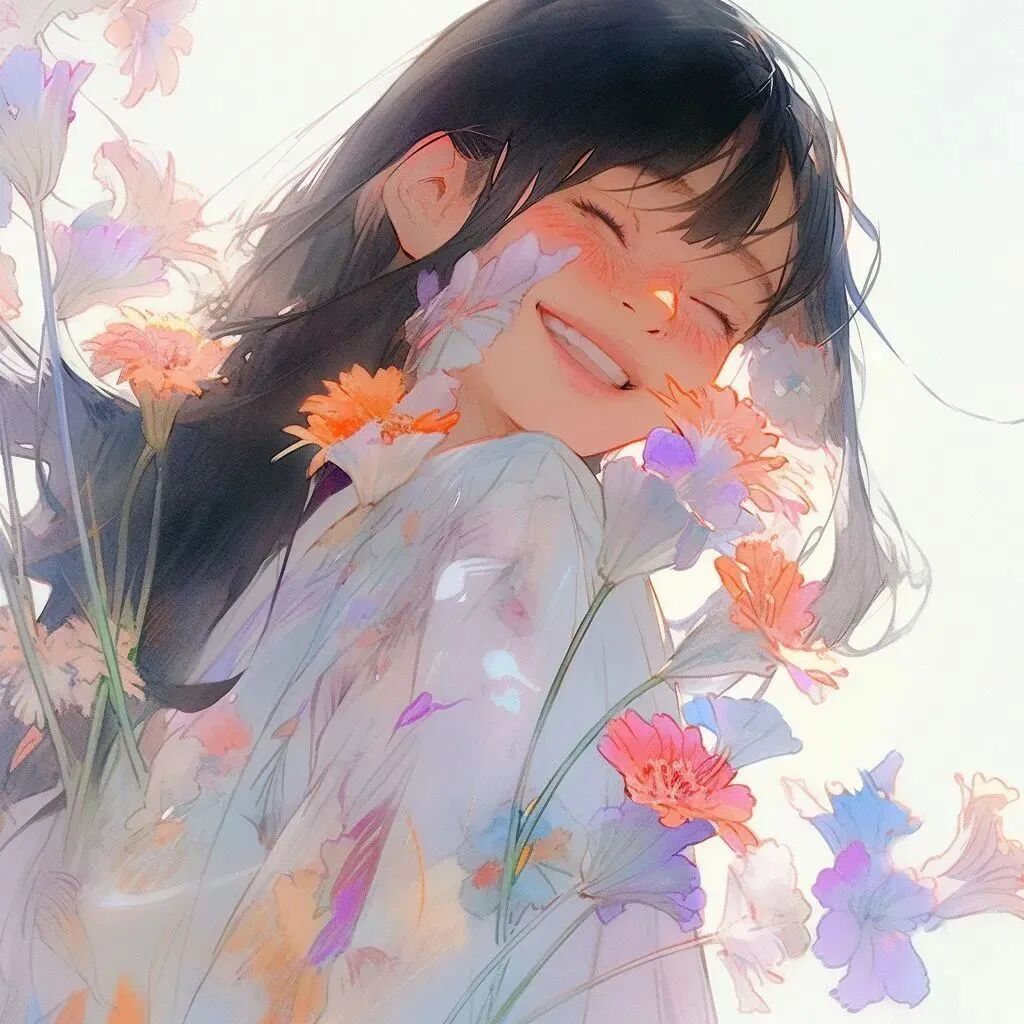 xianhuaaiqixiaojiemei鲜花爱笑四人闺蜜头像卡通闺蜜头像