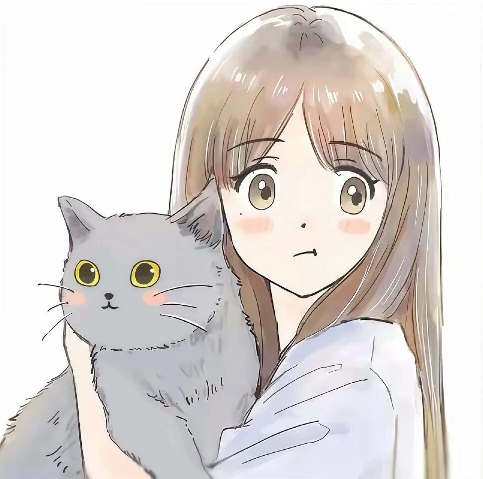 抱着猫咪甜妹动漫头像女