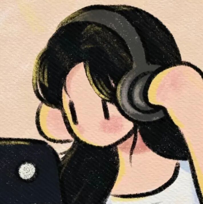 daieranjingbanlv戴耳机插画情侣头像