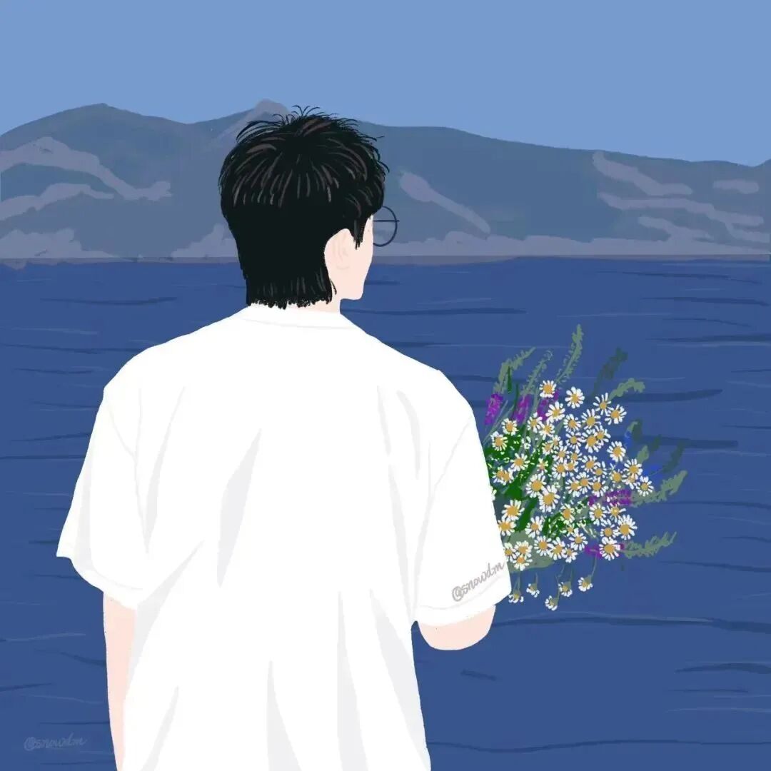 xianhuayutepaituo鲜花海边手绘情侣头像