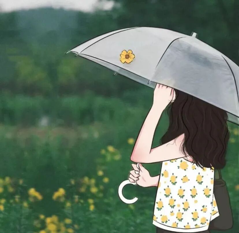 小清新撑伞手绘动漫头像女