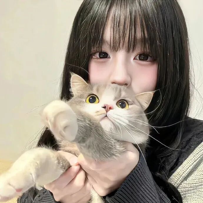 抱着猫咪甜妹女生头像