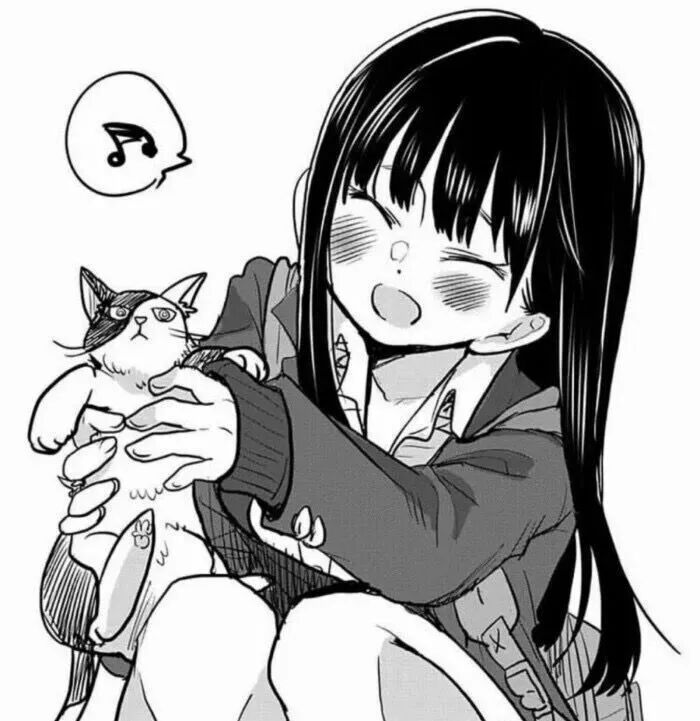 抱着猫咪黑白动漫头像女