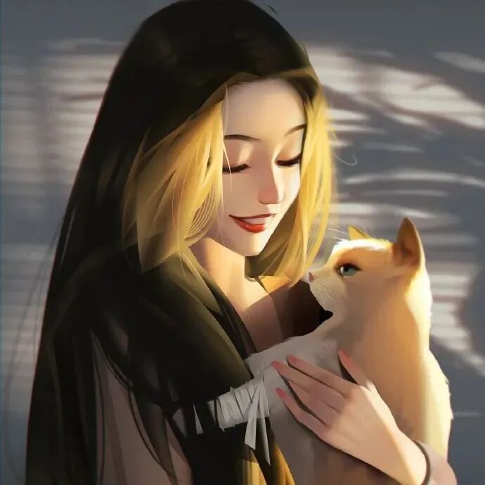 ins风抱着猫咪动漫头像女