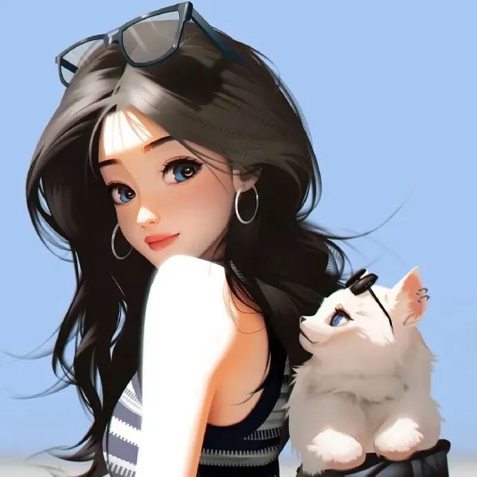 ins风抱着猫咪动漫头像女