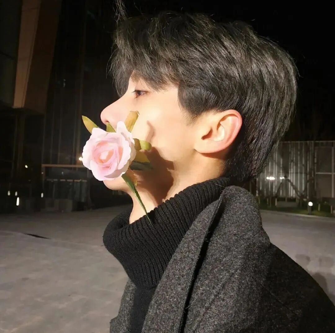 鲜花小众侧脸男生头像