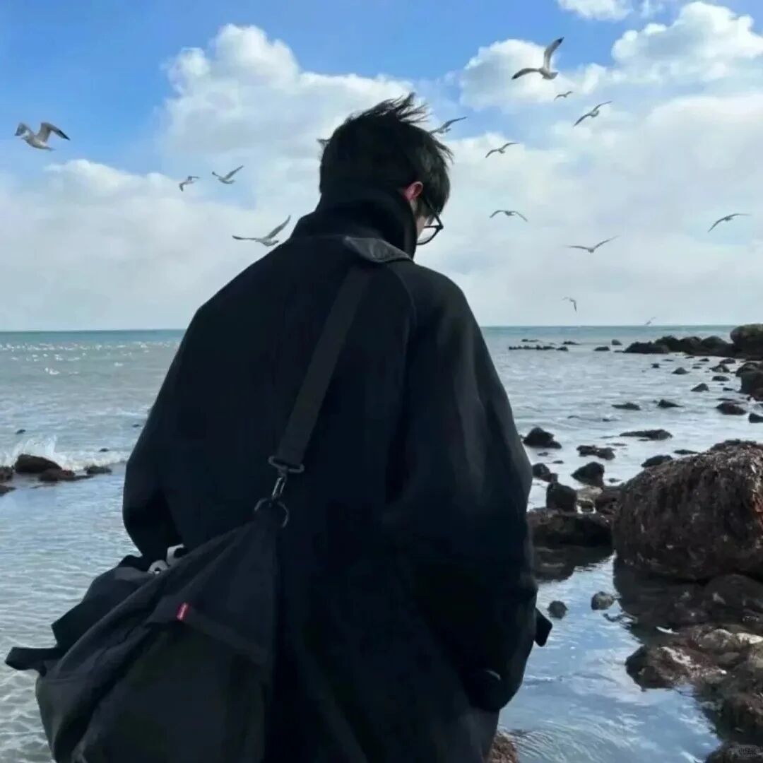 海边氛围感背影不露脸男生头像