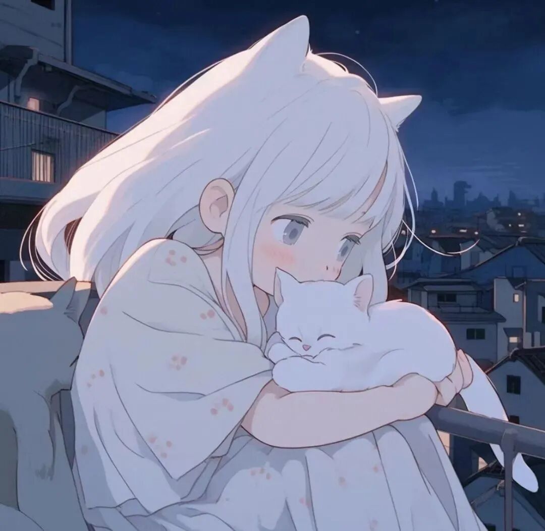 抱着猫咪动漫头像女