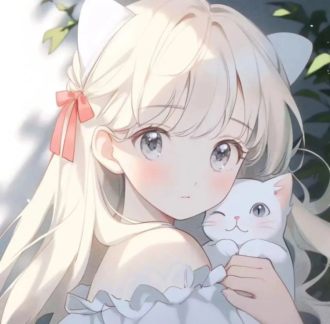 抱着猫咪温柔动漫头像女