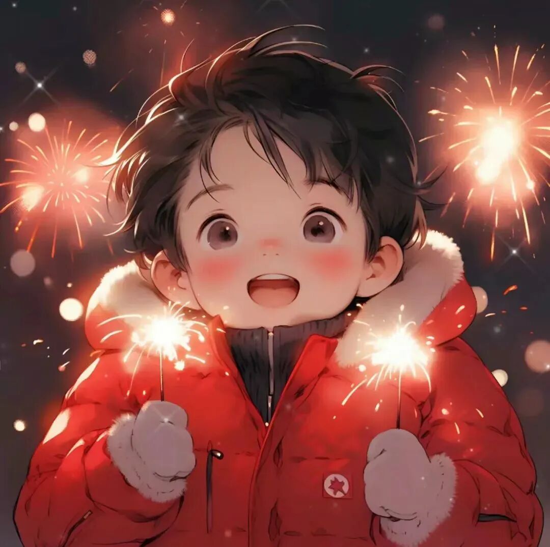 wmyanhuakjlove唯美烟花新年动漫情侣头像