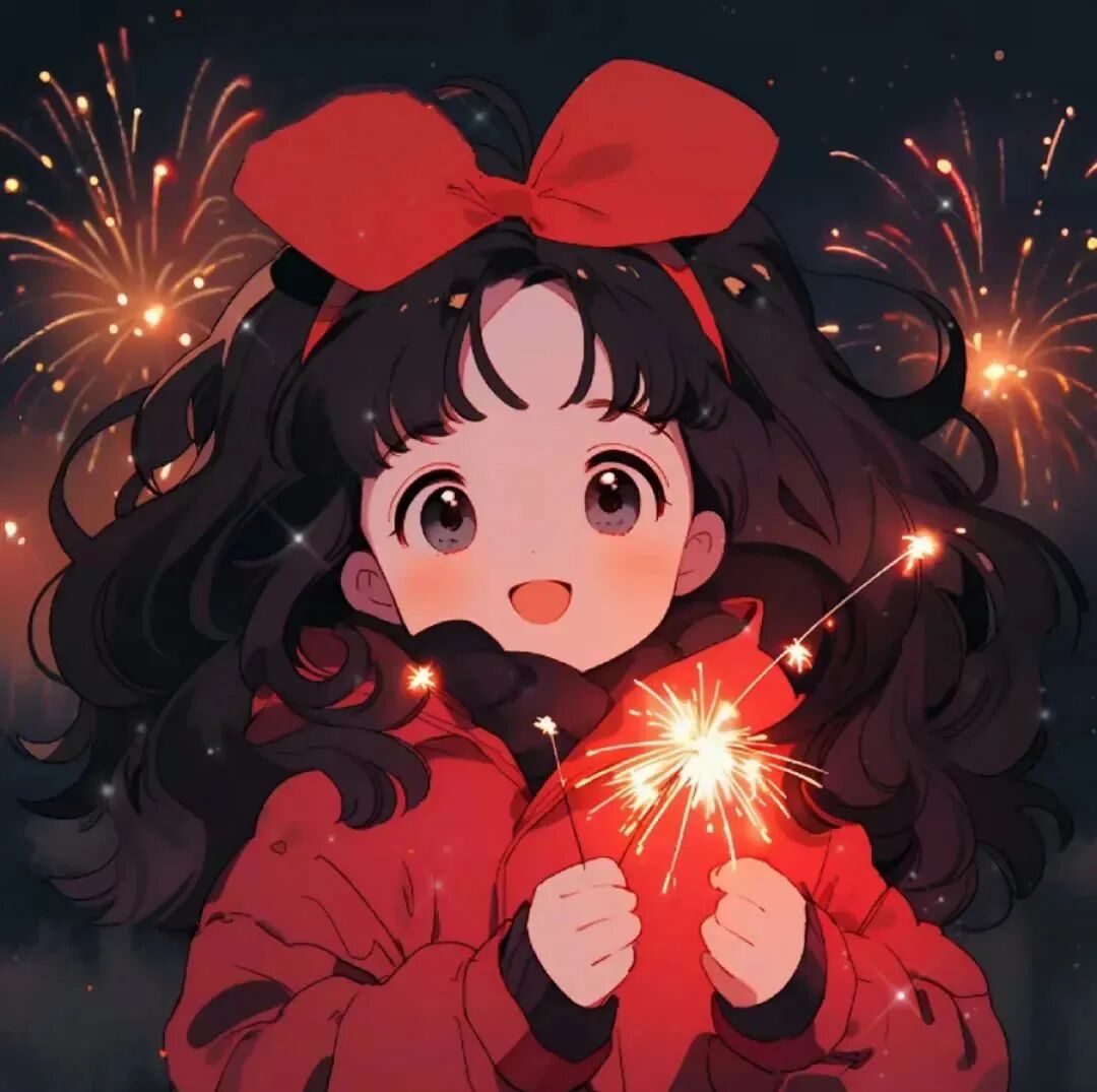 wmyanhuakjlove唯美烟花新年动漫情侣头像
