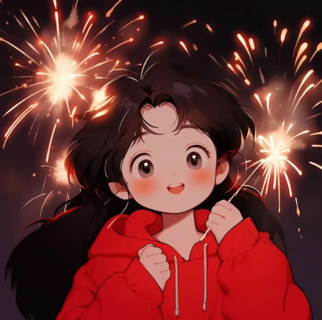 wmnhhlove唯美烟花新年动漫情侣头像
