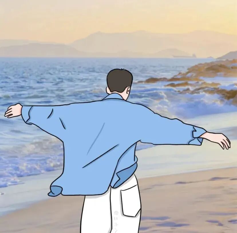 yongbaodahailanpaituo海边手绘情侣头像