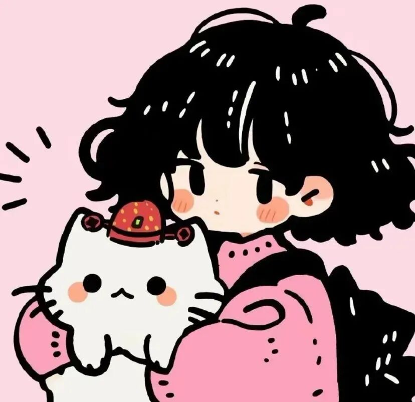 baokezercatngpaituo可爱抱着猫眯手绘情侣头像