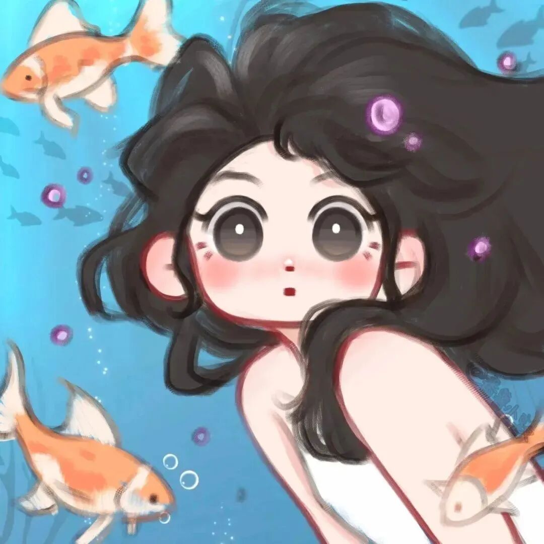 shuixiajinyuaihe水下可爱卡通情侣头像