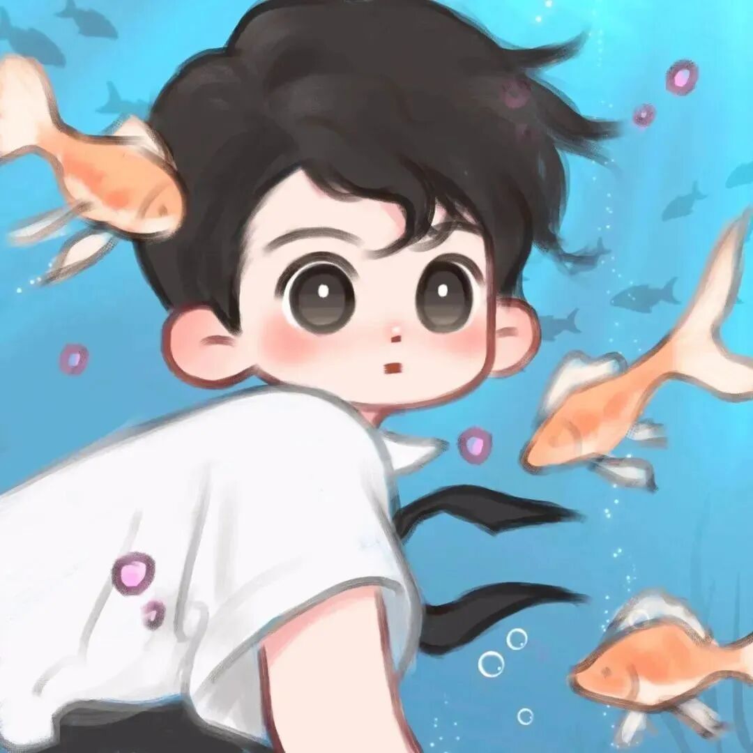shuixiajinyuaihe水下可爱卡通情侣头像