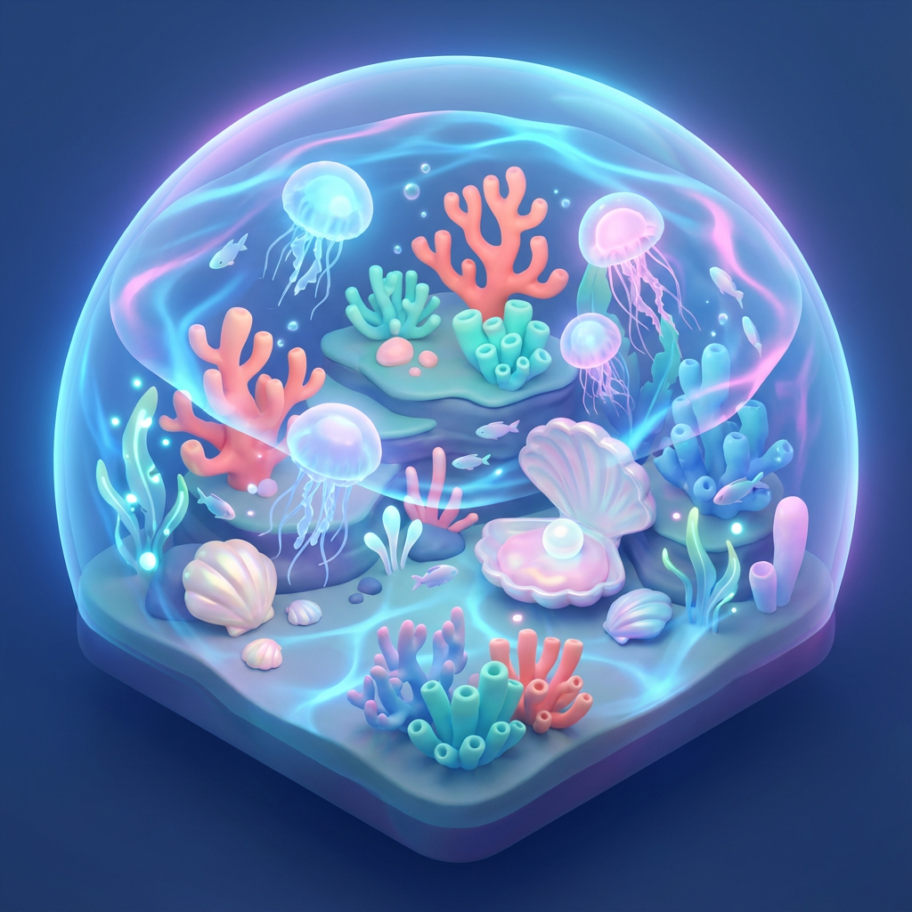 Banana Lab 生成的3D水下珊瑚礁插画
