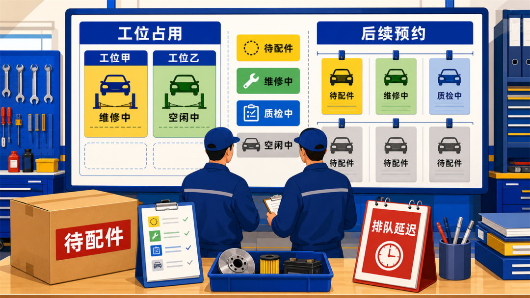 配件晚到牵动工位技师和交车