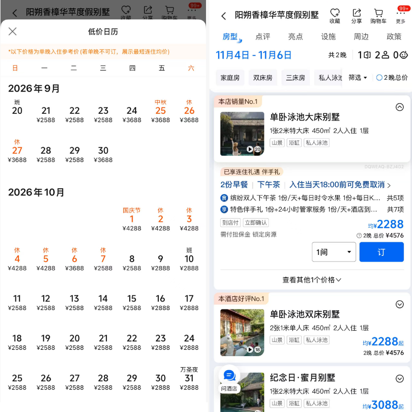 桂林阳朔香樟华苹度假别墅2999元2晚含正餐国庆欧洲机票3K8不加价
