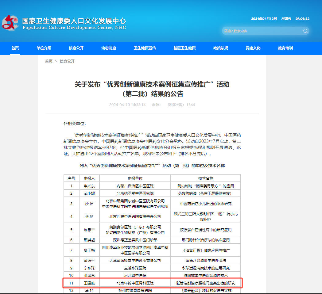 恭喜我院王建岐主任荣获国家卫生健康委人口文化发展中心“优秀创新健康技术案例征集宣传推广”