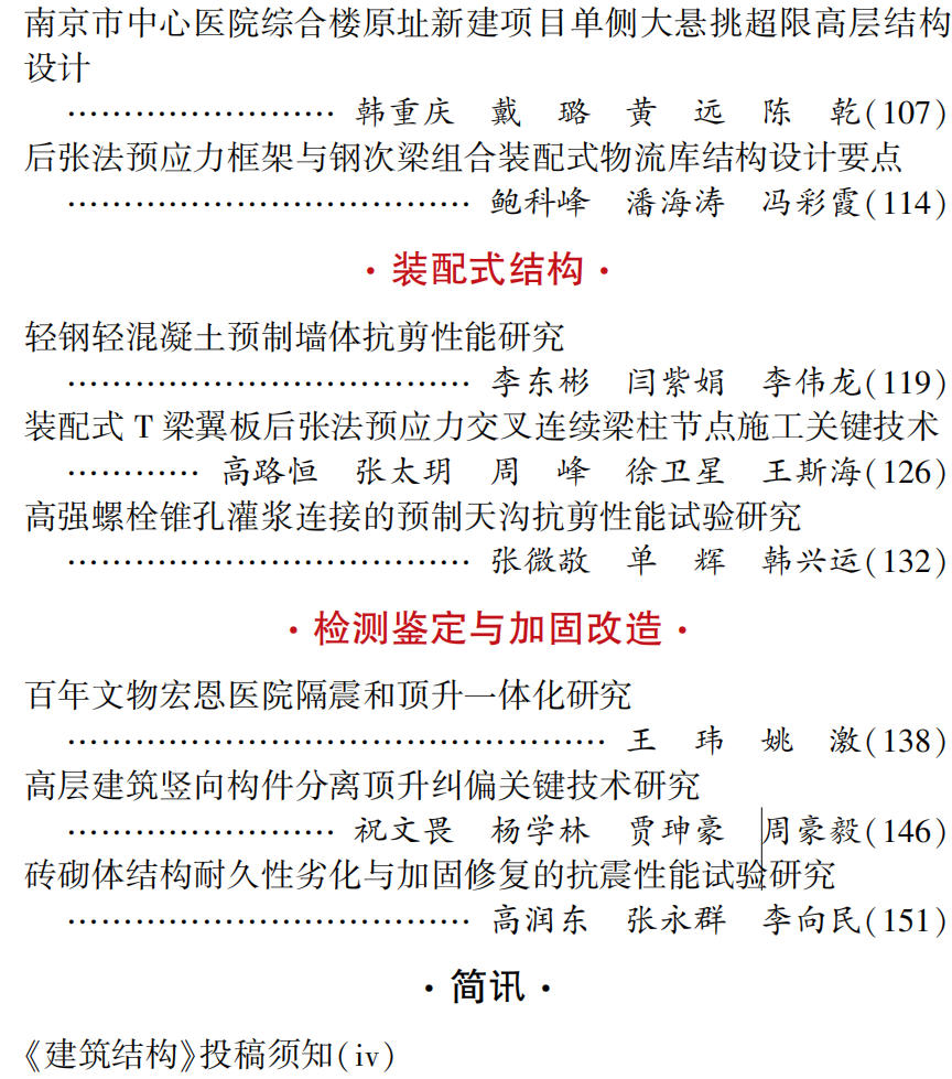建筑结构丨2024年第16期文章导览