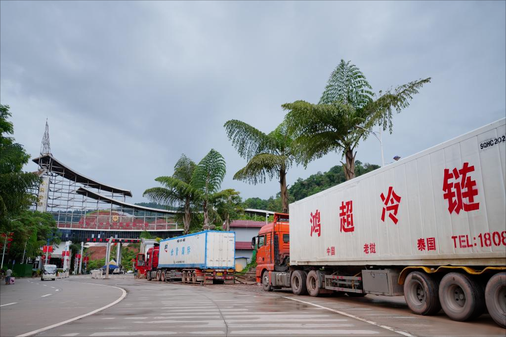 货车在磨憨公路口岸有序通关。图片来源：“云南省商务厅”微信公众号.png
