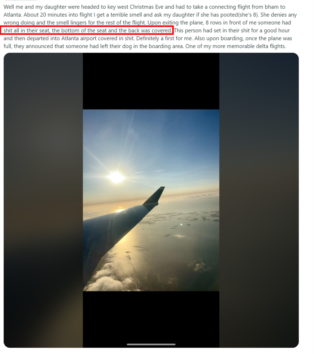 达美航空乘客在座位上拉肚子整个机舱全是味邻座直接心理阴影