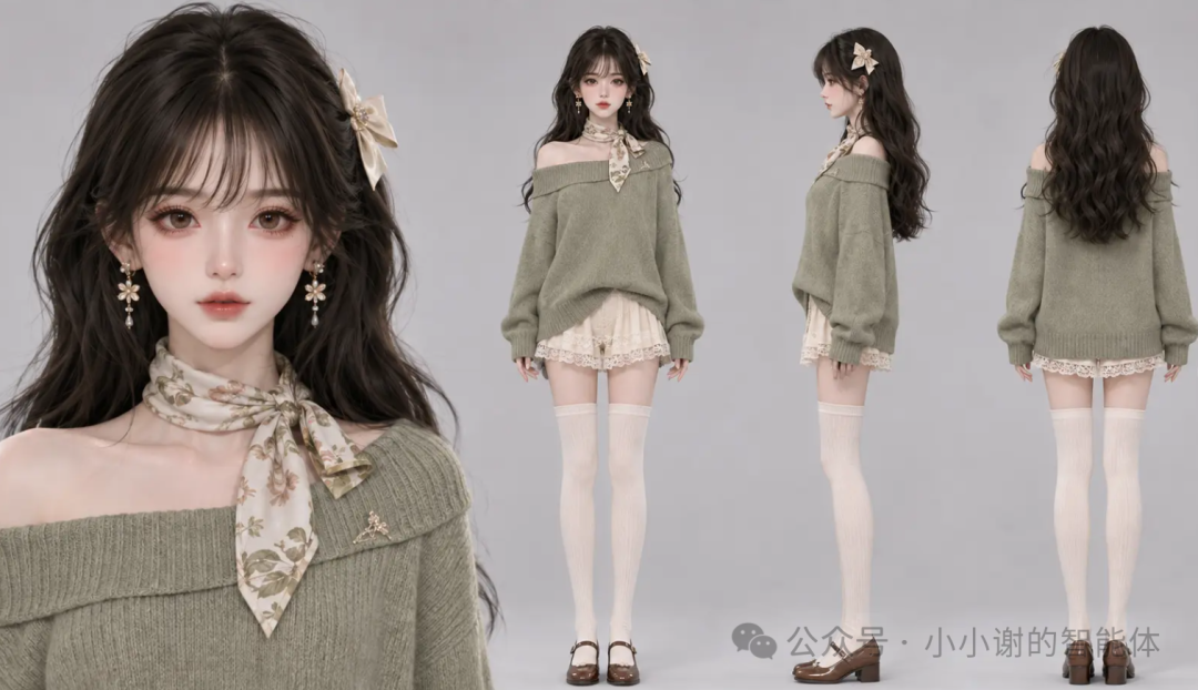 多巴胺甜辣少女·3D半写实国漫四视图（Y2K夏日穿搭） 效果图样例
