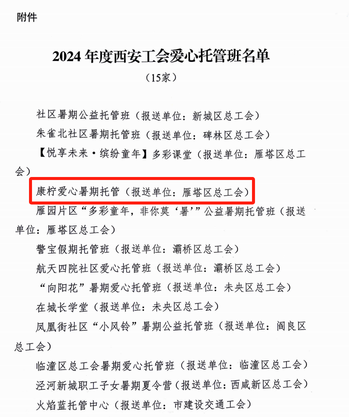 能康医院康柠爱心暑期托管被评为“2024年度西安工会爱心托管班”健康资讯_华商网健康