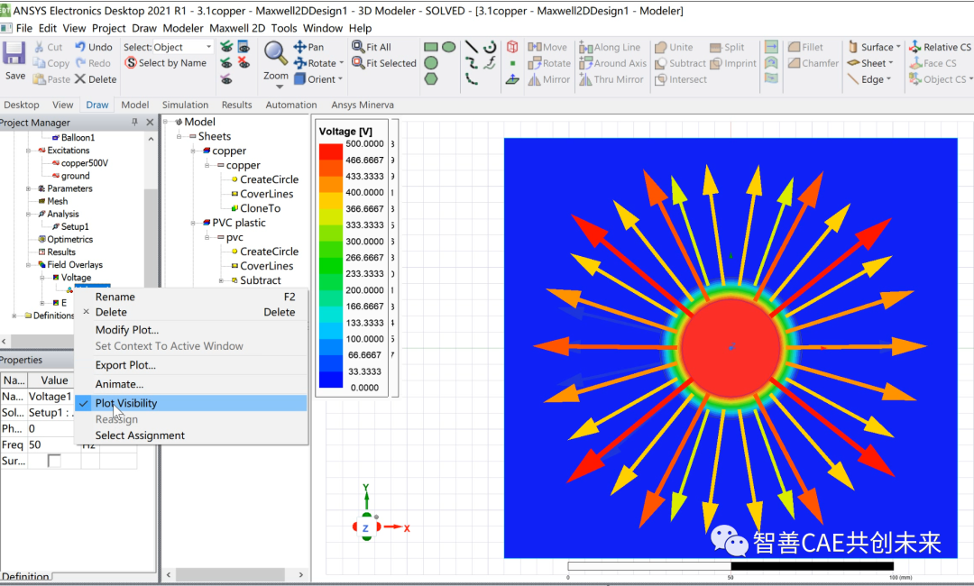 手摸手教你入门ansys maxwell | 铜线电场分布的图42