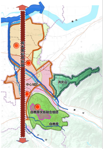 五,总体空间格局西安东部体育休闲引领区:依托洪庆山,白鹿原,灞河左岸