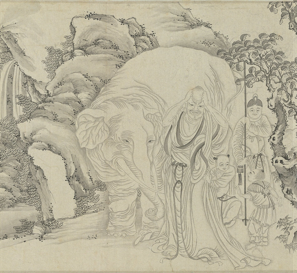 元代铁线描典范张渥临龙眠居士罗汉卷