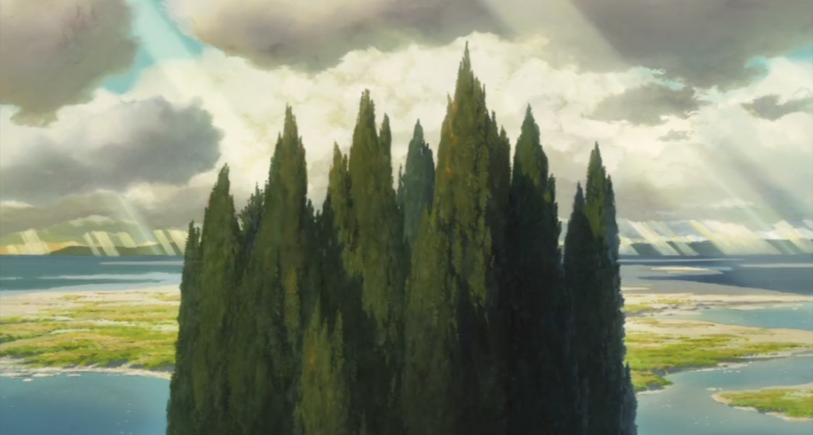 真人第一次抵达异世界时所见的景象,参考了勃克林的著名油画《死之岛