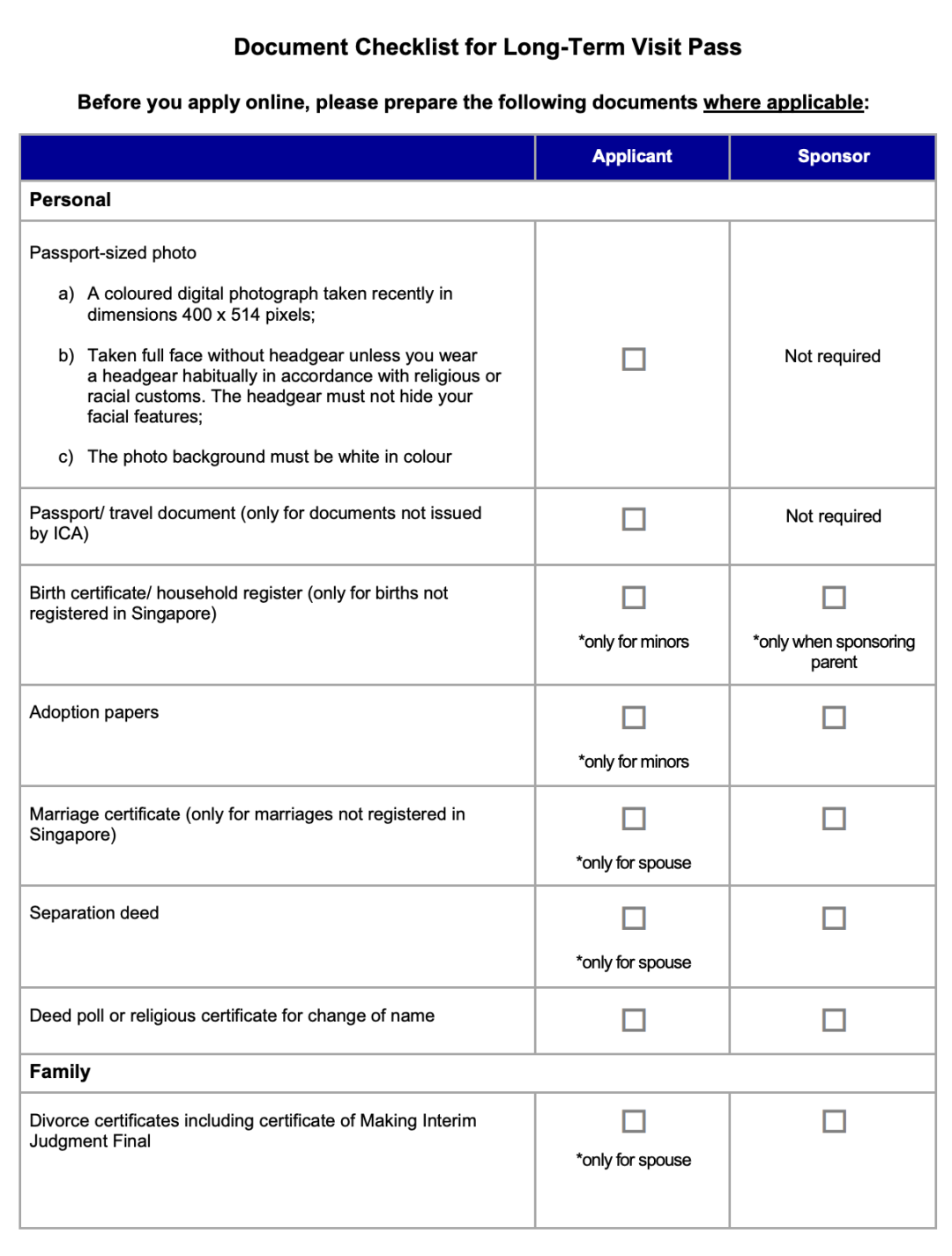 申请新加坡长期签证长期探访准证(LTVP)详细流程