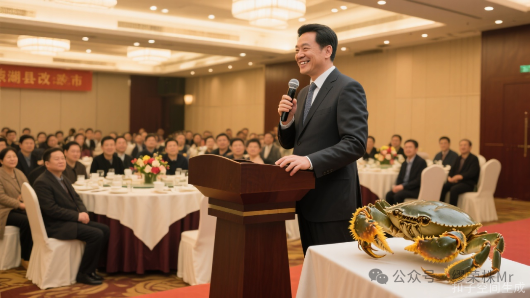 局长在县改市宴会上满面春风地介绍溱湖簖蟹