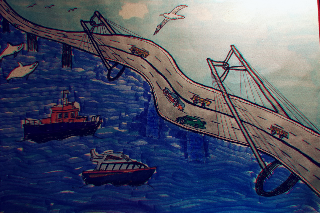 港珠澳大桥儿童画作品图片