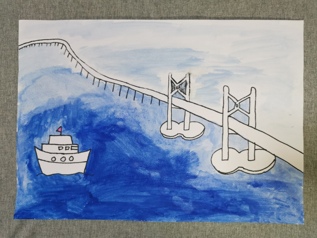 港珠澳大桥简笔画彩色图片