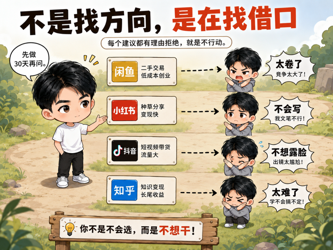 副业赚钱避坑指南：最没用的4个动作，别换项目别存教程别问别等
