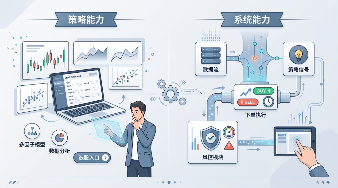 选股看起来像策略能力，执行更像系统能力