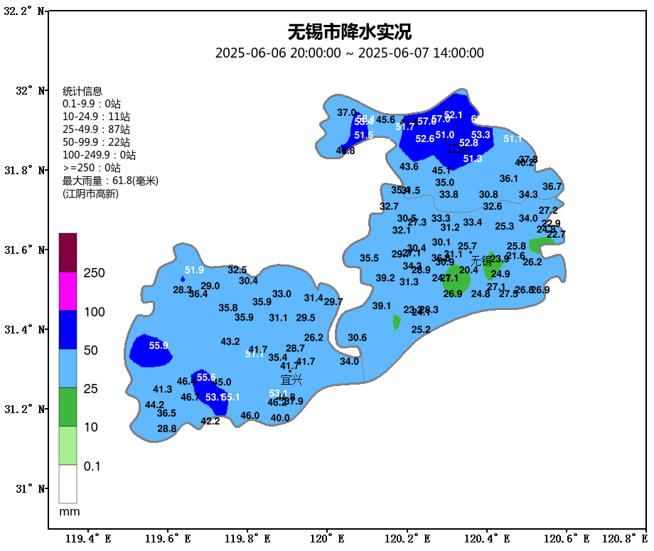 2025年06月09日无锡天气,明天降水渐止 天气转好