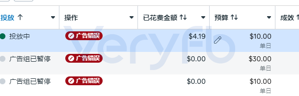 Meta广告后台投放中广告出现错误