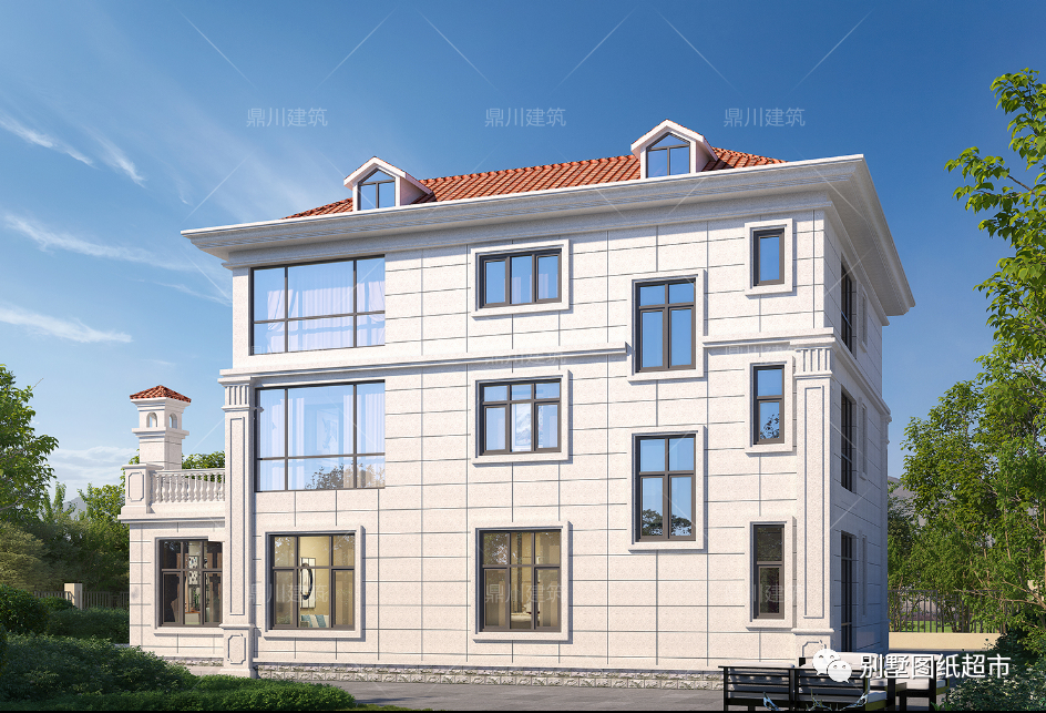 pl900这是一套新中式一层别墅,带架空层设计,立面以浅色系为主,窗框