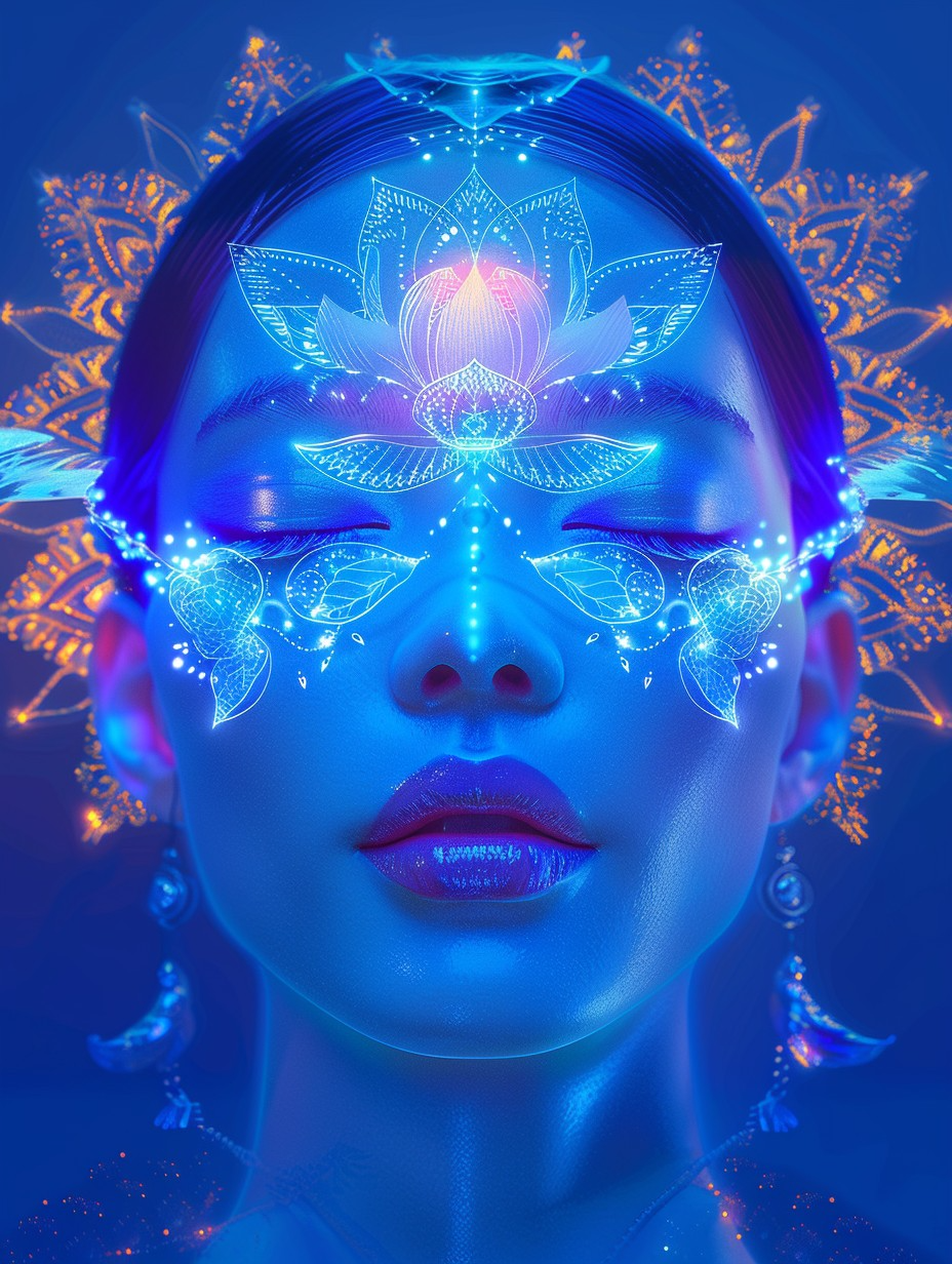 midjourney绘画 _ 蓝莲花女孩 ai关键词