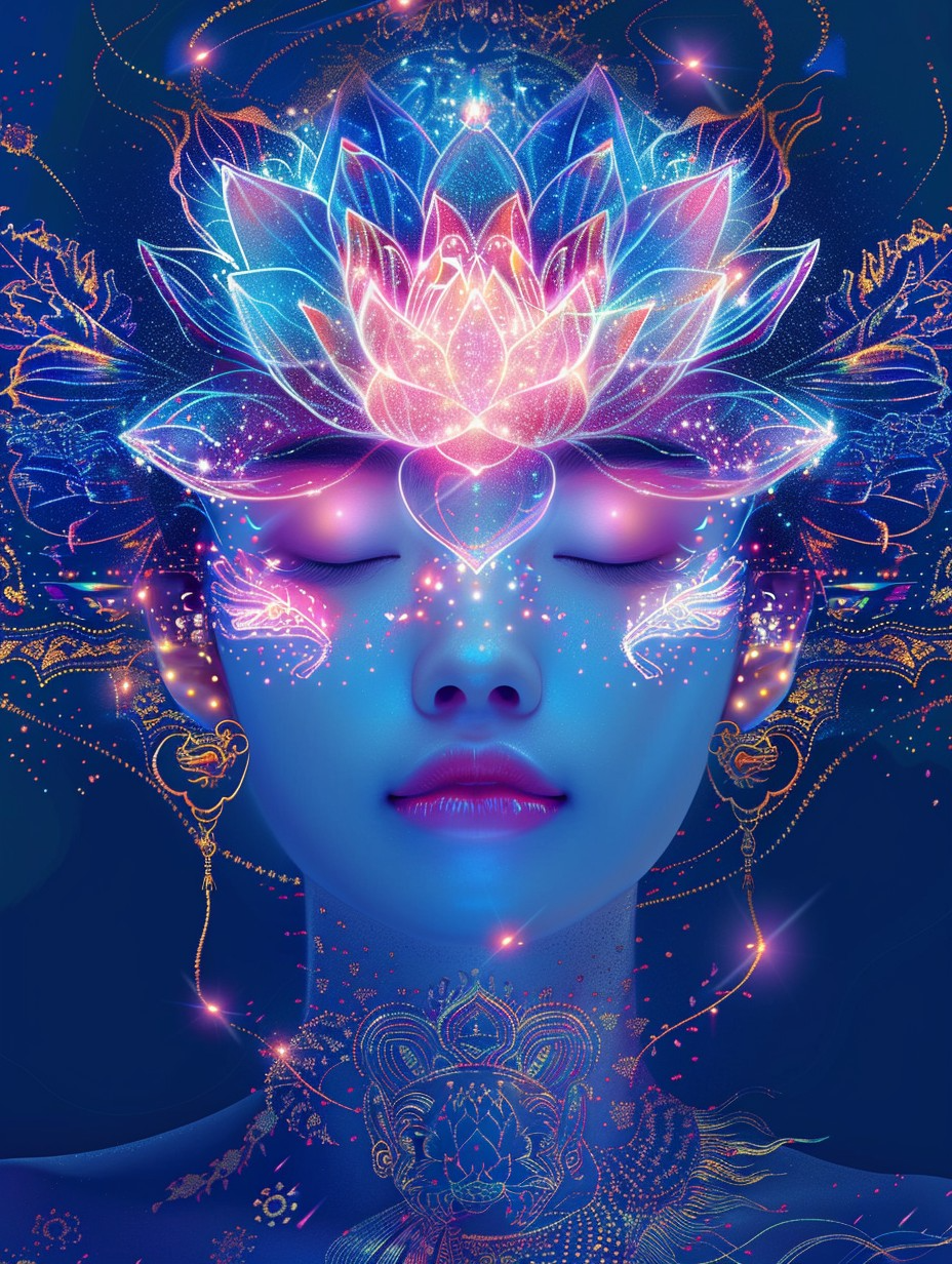 midjourney绘画 _ 蓝莲花女孩 ai关键词