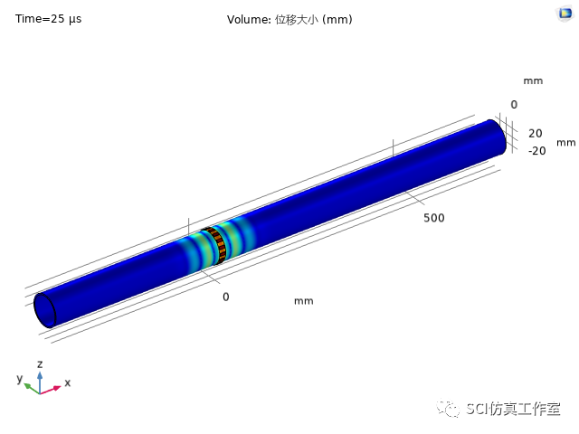 Comsol 管道导波传播裂纹检测的图10