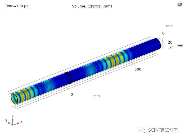 Comsol 管道导波传播裂纹检测的图12