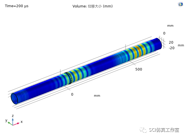 Comsol 管道导波传播裂纹检测的图13