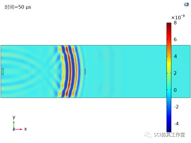 Comsol 钢板lamb波发射与接收（有裂纹）的图10