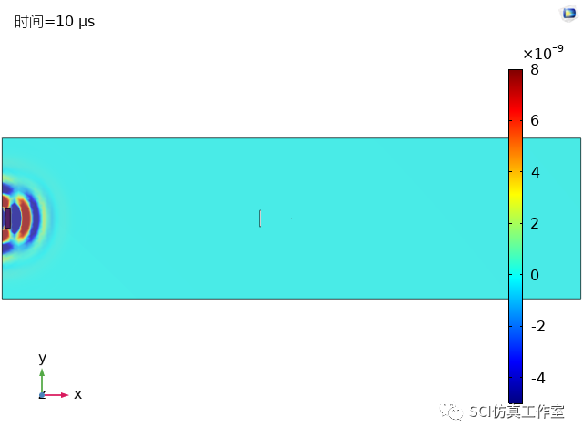 Comsol 钢板lamb波发射与接收（有裂纹）的图9