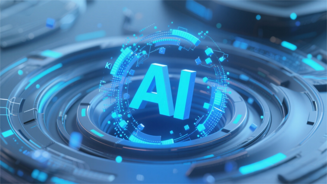 jimeng-2025-08-13-3367-未来科技感，漩涡中间有一个3D的“AI”，蓝色科技风格，粒子元素、kv风格，高清.png